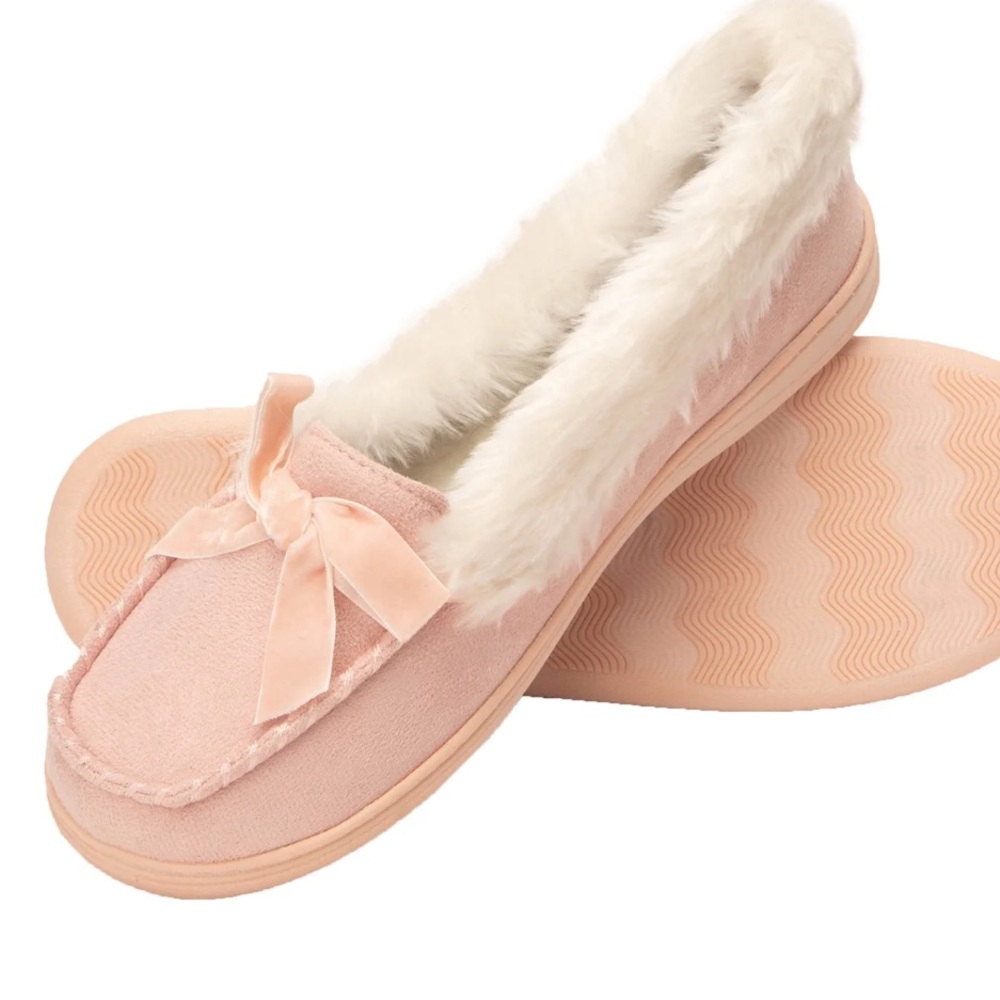 Jessica Simpson Micro Suede Moccasin Slippers Sz L (8-9) Indoor Outdoor-Pink NWT